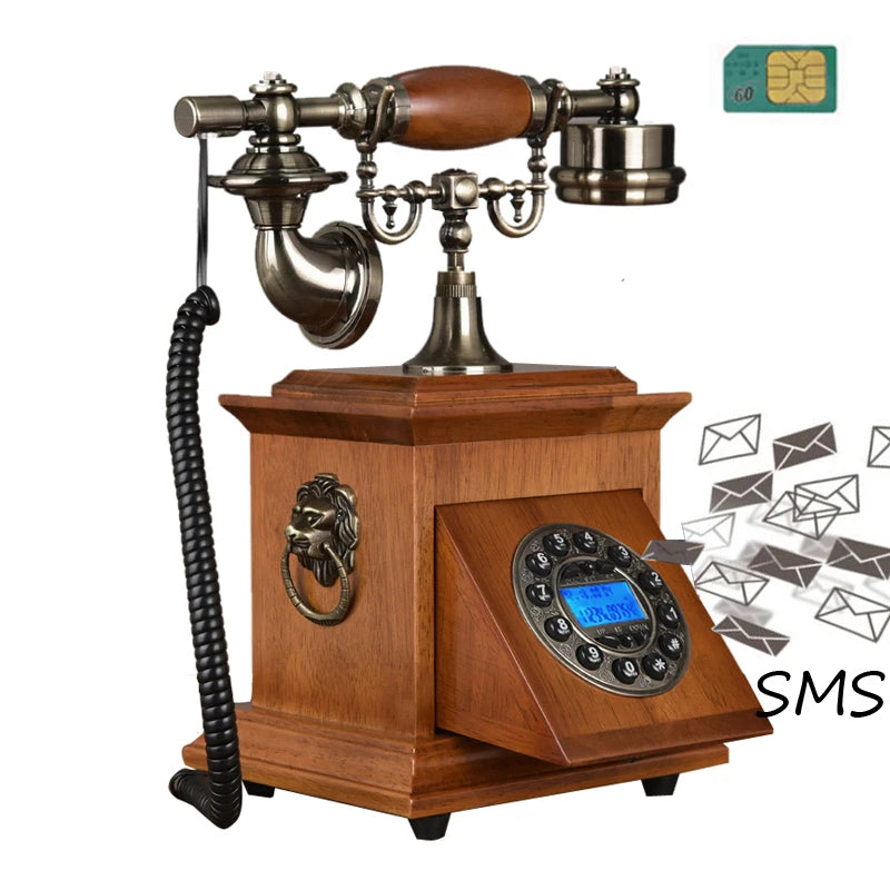 cordless Phone GSM SIM Card Fixed wireless Landline antique Fixed retro Telephone home office hotel wood metal for elder caller