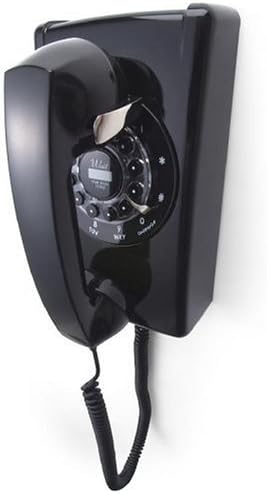 Black vintage corded telephone with classic keypad design for home or office decor.