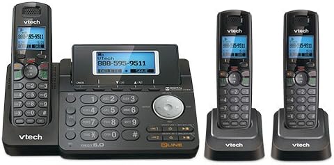 VTech DS6151-11 DECT 6.0 2-Line Expandable Cordless Phone + (2) DS6101-11 Accessory Handset, Black