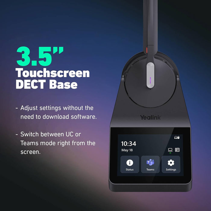 Yealink HA64 Pro Wireless DECT & Bluetooth Headset with Touch Screen for Office, Home, Desk Phone, Computer, Smartphone (Dual Speaker)