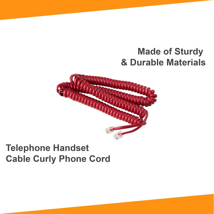 Red curly telephone handset cable cord made of sturdy durable materials