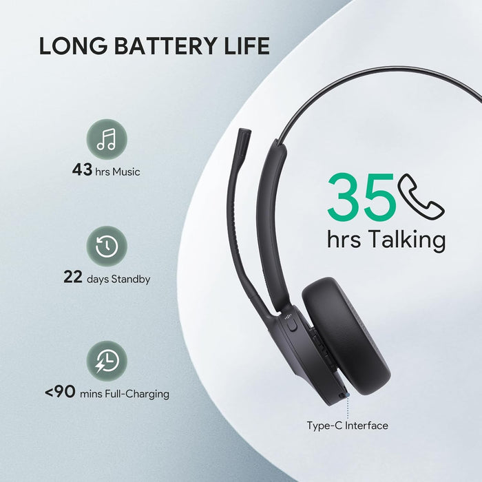 Yealink BH70 UC (NO Dongle) Wireless Bluetooth Headset with Microphone for Work, 35h Talking Battery Life, 3-Mic Noise Cancellation Headsets for Computer, 91g Lightweight Headphone for Open Office