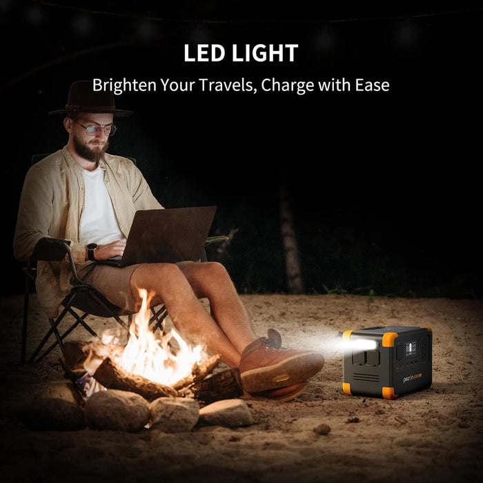 Pecron E500LFP portable power station with built-in LED light for camping and outdoor charging