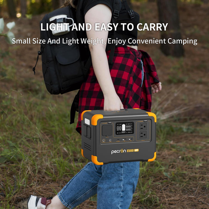 Pecron E500LFP portable power station with lightweight design for camping and outdoor travel