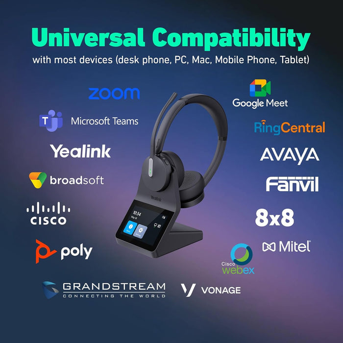 Yealink HA64 Pro Wireless DECT & Bluetooth Headset with Touch Screen for Office, Home, Desk Phone, Computer, Smartphone (Dual Speaker)