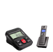 Black call blocker device with cordless phone showing blocked caller ID display