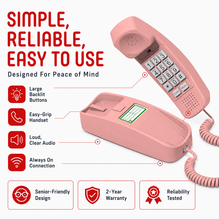 iSoHo Big Button Trimline Phone - Corded Retro Desk Phone - USA Trading Depot, LLC