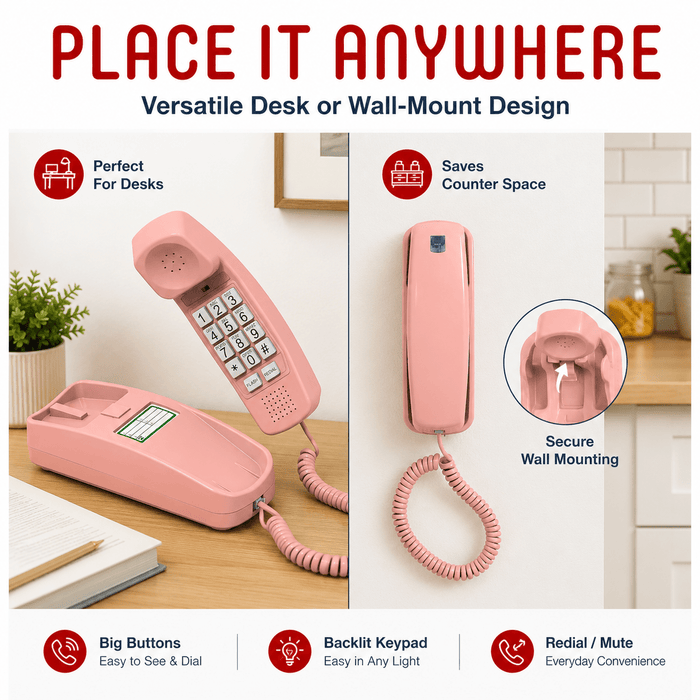 iSoHo Big Button Trimline Phone - Corded Retro Desk Phone - USA Trading Depot, LLC
