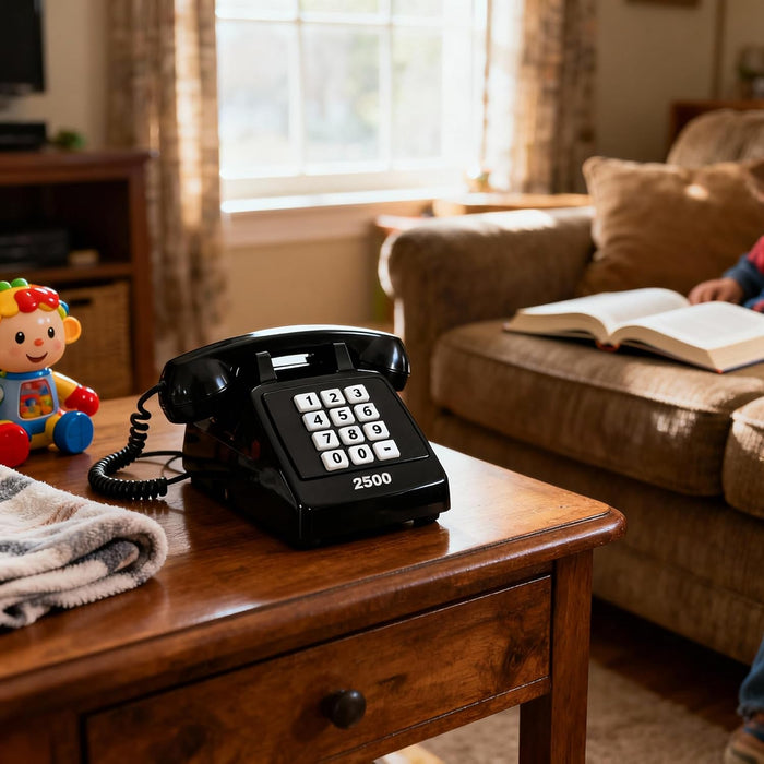 iSoHo Phones, [Ready Bundle] Classic 2500 Desk Landline Phones – VOIP & Amplified Large-Button Telephones with Keypad - Includes (2) Matching Curly Handset Cords, one Each, 15ft & 25ft Color: Black - USA Trading Depot, LLC