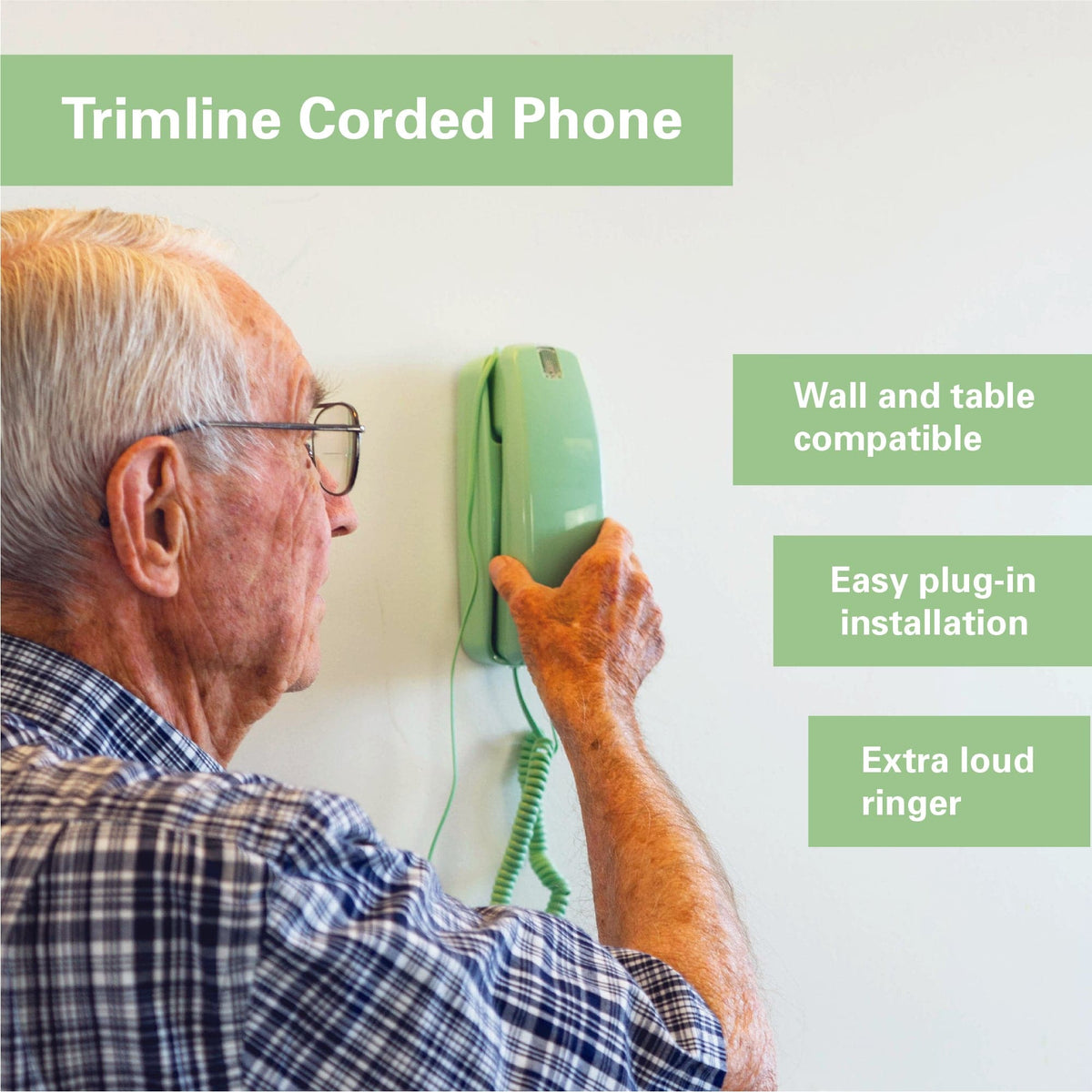 iSoHo Trimline Phone: Enhanced for Seniors, Visually Impaired. Large Buttons, Loud Ringer.Perfect for Hearing and Visually Impaired. Retro Style, Reliable Performance - Earth Day Green - USA Trading Depot, LLC