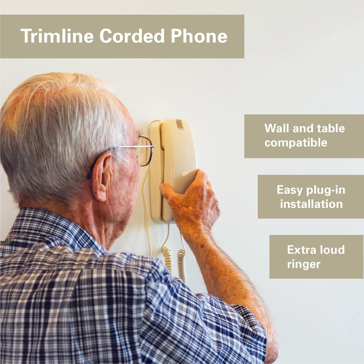 iSoHo Trimline Phone: Enhanced for Seniors, Visually Impaired. Large Buttons, Loud Ringer.Perfect for Hearing and Visually Impaired. Retro Style, Reliable Performance - Bone Ivory - USA Trading Depot, LLC