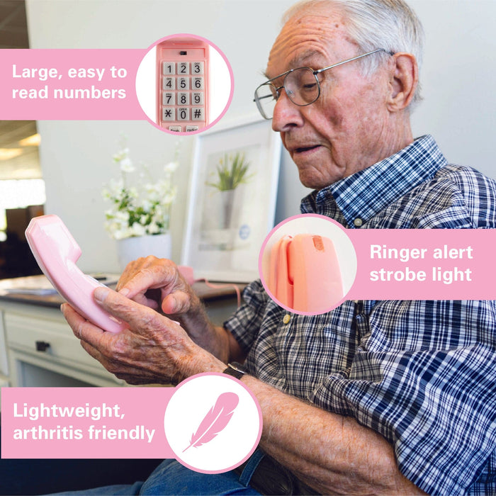 iSoHo Trimline Phone: Enhanced for Seniors, Visually Impaired. Large Buttons, Loud Ringer.Perfect for Hearing and Visually Impaired. Retro Style, Reliable Performance - Pink - USA Trading Depot, LLC