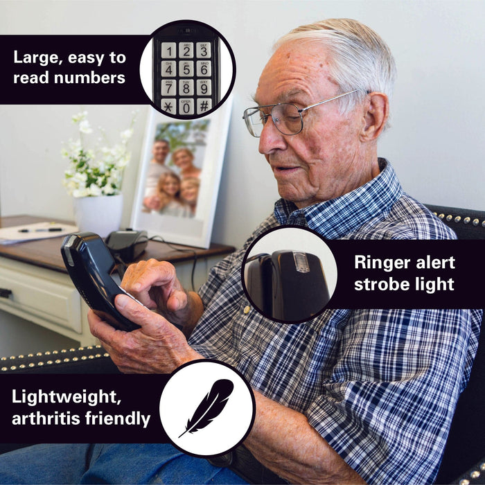 iSoHo Trimline Phone: Enhanced for Seniors, Visually Impaired. Large Buttons, Loud Ringer.Perfect for Hearing and Visually Impaired. Retro Style, Reliable Performance - Black - USA Trading Depot, LLC