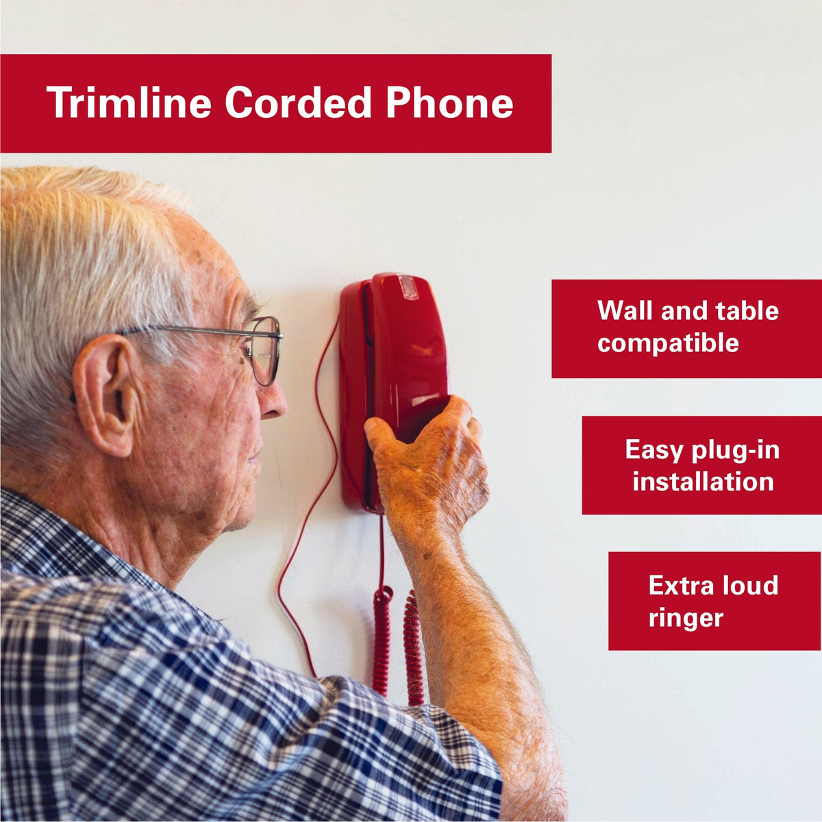 iSoHo Trimline Phone: Enhanced for Seniors, Visually Impaired. Large Buttons, Loud Ringer.Perfect for Hearing and Visually Impaired. Retro Style, Reliable Performance - Crimson Red - USA Trading Depot, LLC