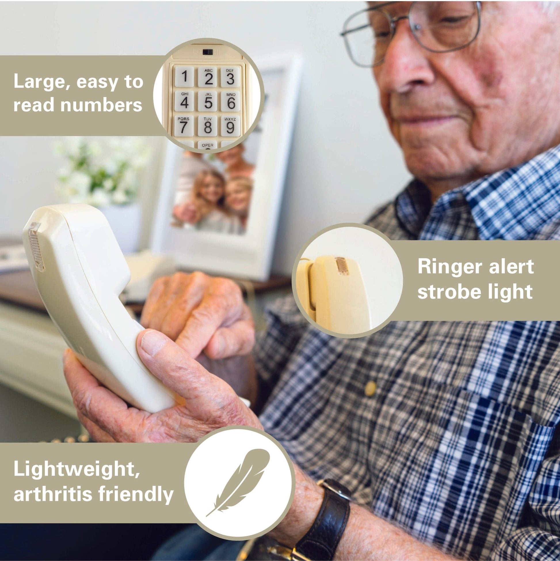 iSoHo Trimline Phone: Enhanced for Seniors, Visually Impaired. Large Buttons, Loud Ringer.Perfect for Hearing and Visually Impaired. Retro Style, Reliable Performance - Bone Ivory - USA Trading Depot, LLC