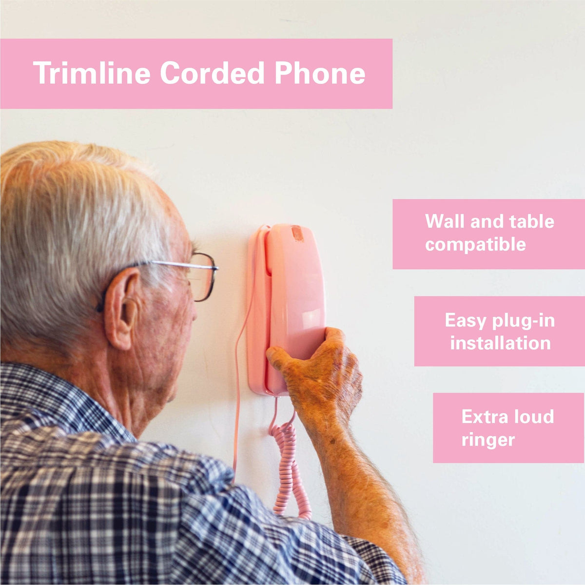 iSoHo Trimline Phone: Enhanced for Seniors, Visually Impaired. Large Buttons, Loud Ringer.Perfect for Hearing and Visually Impaired. Retro Style, Reliable Performance - Pink - USA Trading Depot, LLC