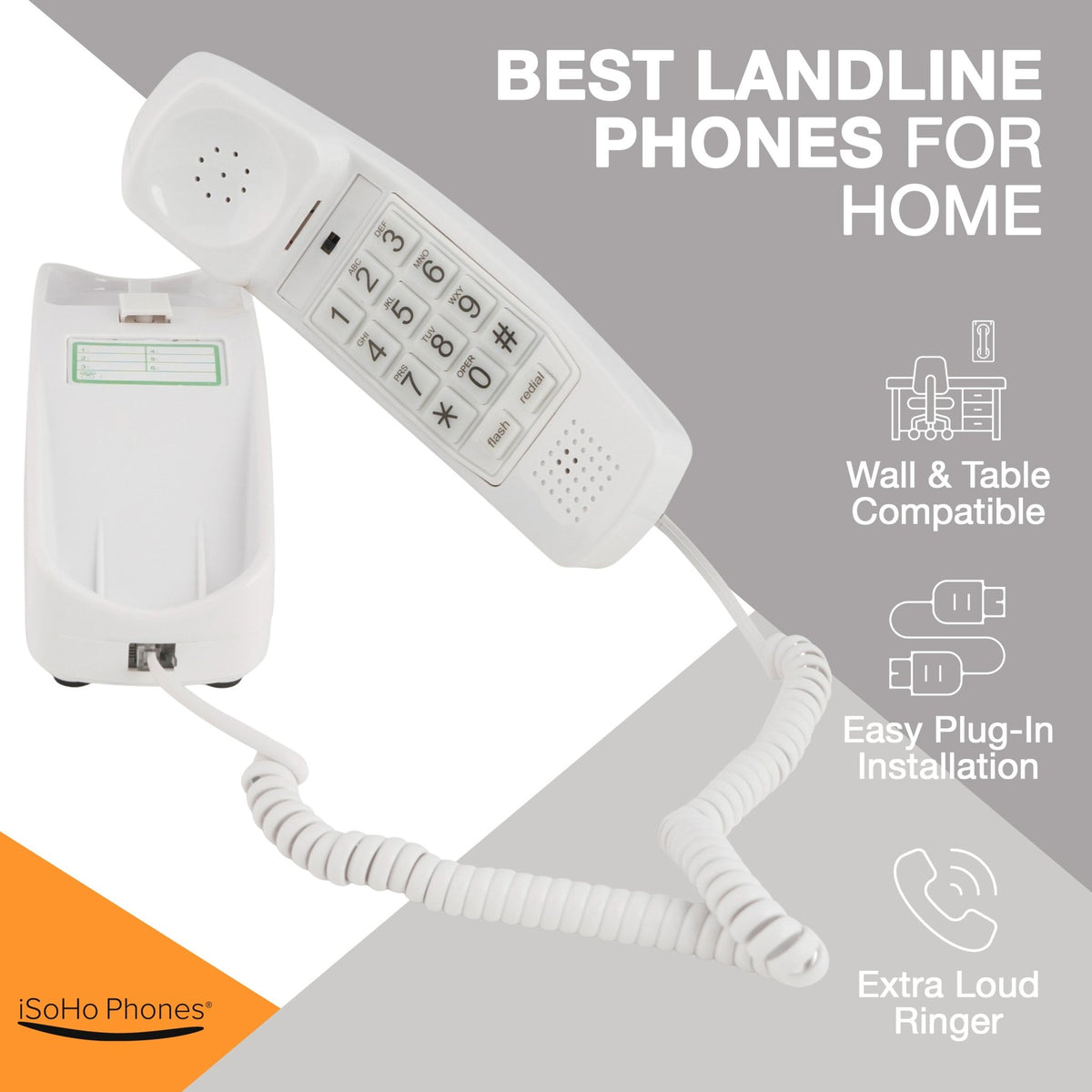 iSoHo Trimline Phone: Enhanced for Seniors, Visually Impaired. Large Buttons, Loud Ringer.Perfect for Hearing and Visually Impaired. Retro Style, Reliable Performance - USA Trading Depot, LLC